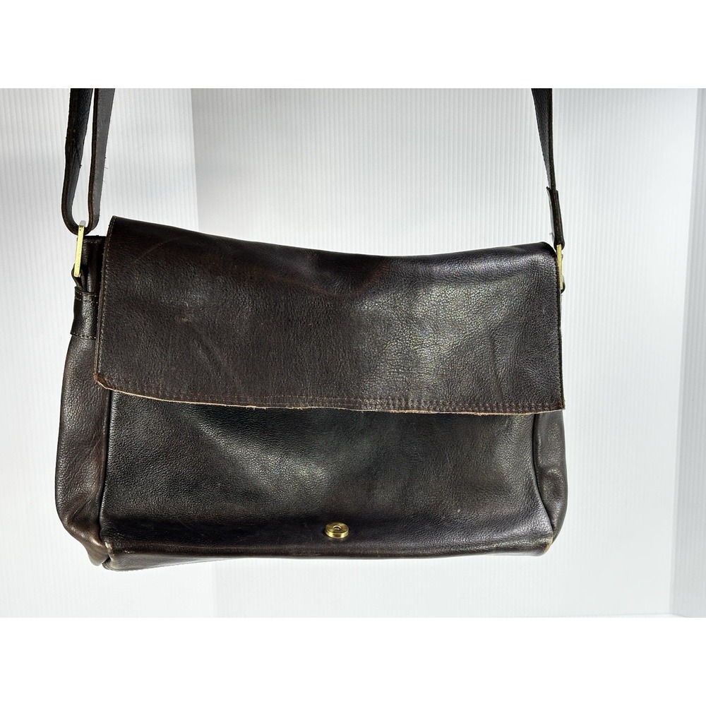 Ashwood Genuine Leather Messenger Flap‎ Dark Brown Bag Shoulder Strap